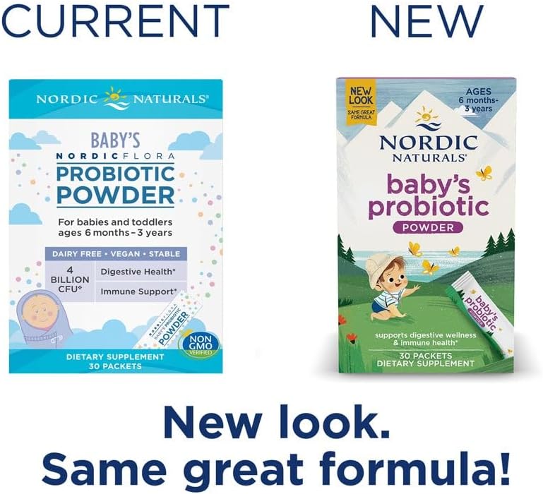 Nordic Naturals Baby’s Nordic Flora Probiotic Powder, Unflavored - 30 Packets - 4 Billion CFU - Digestive Health & Immune Support for Babies & Toddlers (6 Months to 3 Years) - 30 Servings : Health & Household