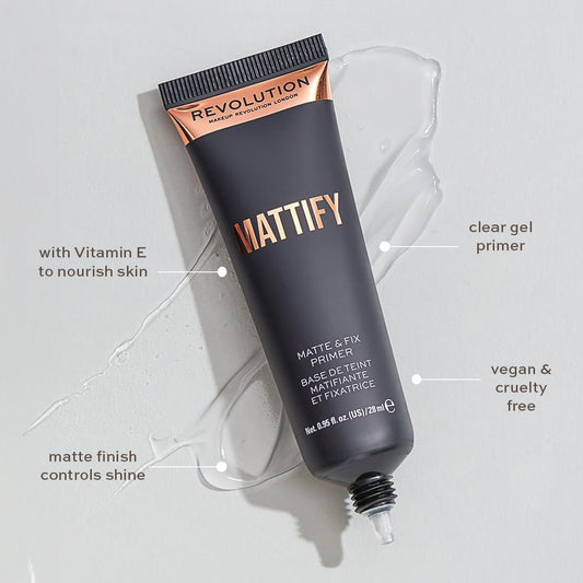 Makeup Revolution Mattify Matte And Fix Face Primer, Lightweight & Translucent Formula, For A Smooth Complexion, Vegan & Cruelty-Free, 0.94 Fl Oz