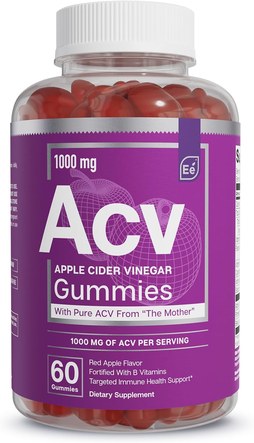 Essential Elements Apple Cider Vinegar Gummies From The Mother - Naturally-Sourced, Vegan Acv With Folic Acid And Vitamin B6 & B12 60 Count