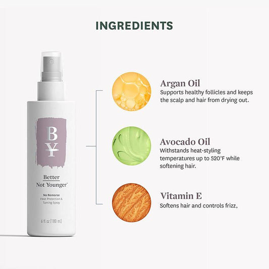 Better Not Younger Heat Protectant & Frizz Taming Spray – Lightweight Hair Mist With Argan, Avocado Oil & Vitamin E – Moisturizes, Softens & Protects From Styling Damage – Safe For Color-Treated Hair