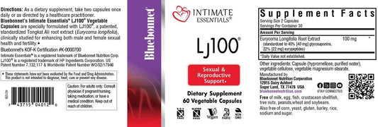 Bluebonnet Nutrition Intimate Essentials Lj100, Soy-Free, Gluten-Free, Non-Gmo, Dairy-Free, Kosher Certified, Vegan, 60 Capsules, 30 Servings