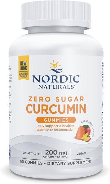 Nordic Naturals Zero Sugar Curcumin Gummies, Mango - 60 Gummies - 200 mg Optimized Curcumin Extract - Great Taste - Antioxidant Support, Healthy Metabolic Balance - Non-GMO, Vegan - 30 Servings