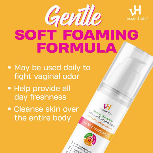 Vh Essentials Feminine Foaming Wash With Boric Acid And Prebiotics, Odor Eliminating Ph-Balanced Daily Cleanser With Lavender And Chamomile, 5 Fl Oz