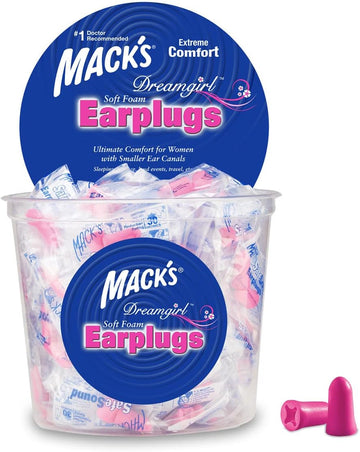 Mack's Dreamgirl Soft Foam Earplugs, 100 Pair, Pink - 30dB NRR, 33dB SNR - Individually Wrapped - Small Ear Plugs for Sleeping, Snoring, Studying, Loud Events, Traveling and Concerts