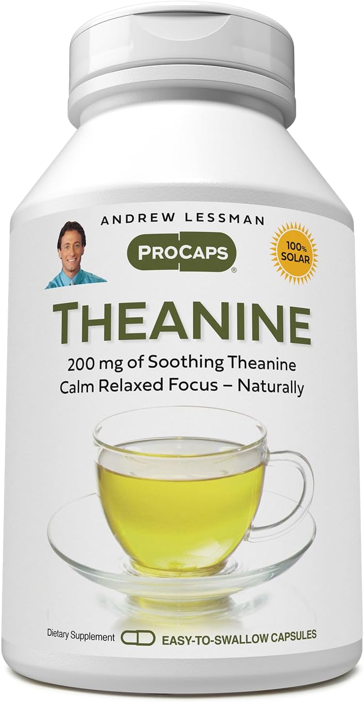 Andrew Lessman Theanine 200 Mg - 180 Capsules - Promotes The Production Of The Neurotransmitters Dopamine And Serotonin. Natural Calm, Relaxed Focus Without Drowsiness. Easy-To-Swallow Capsules