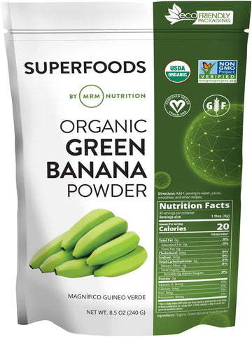 MRM Nutrition Organic Green Banana Powder | Superfoods | High-Fiber | Flour Alternative | Prebiotic Fiber | 40 Servings