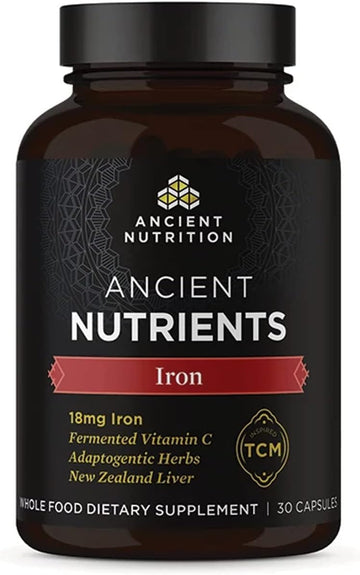 Iron Supplement By Ancient Nutrition, 18Mg Per Serving, Supports Response To Fatigue And Stress, Adaptogenic Herbs, Enzyme Activated, Paleo & Keto Friendly, 30 Capsules