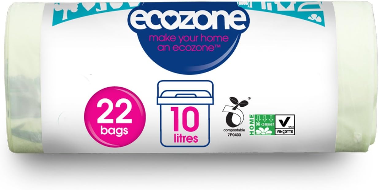 Ecozone Compostable Caddy Liners, 10 Litre, Pack Of 25, Total 550 Bags