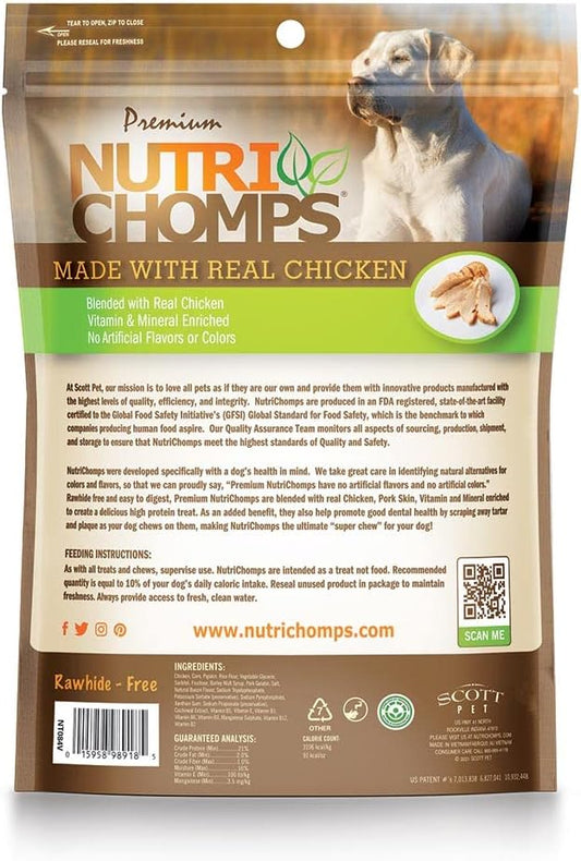 Nutrichomps Dog Chews, Ear-Shaped, Easy To Digest, Rawhide-Free Dog Treats, 10 Count, Real Chicken Flavor