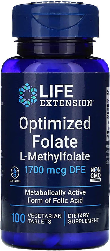 Life Extension Optimized Folate L-Methylfolate 1000 Mcg Vegetarian Tablets 2 Pack