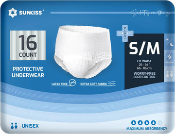 SUNKISS TrustPlus Incontinence and Postpartum Underwear for Men and Women, Disposable Protective Underwear with Maximum Absorbency, Odor Control, Small/Medium, 16 Count