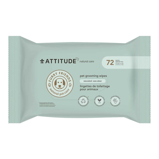 ATTITUDE Pet Grooming Wipes, Hypoallergenic Plant and Mineral-Based Ingredients, Vegan and Cruelty-Free Biodegradable Products, Unscented, 72 count (Pack of 6)