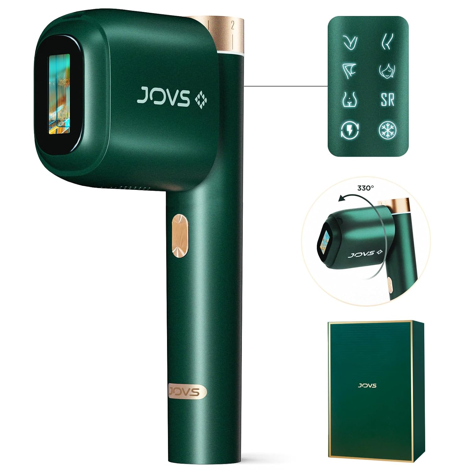 Jovs Laser Hair Removal, [24J Energy] Ipl Hair Removal For Women And Men, 37°F Painless Sapphire Ice-Cooling Tech, 6 Modes For Whole Body Hair Removal Device, 2 In 1 Skin Rejuvenation, 330° Rotation