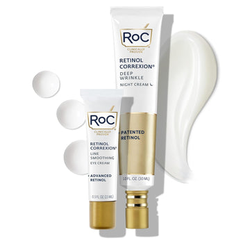 Roc Retinol Correxion Value Set Duo, Deep Wrinkle Anti-Aging Night Face Cream + Daily Under Eye Cream For Dark Circles & Puffiness , Skin Care Set (Packaging May Vary)