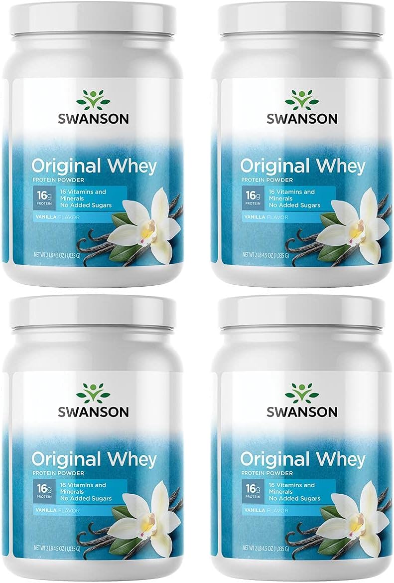 Swanson Original Whey Protein Powder With Vitamins Sports Nutrition Muscle Workout 2 Lbs 4.5 Ounces (1,035 G) (4 Pack)