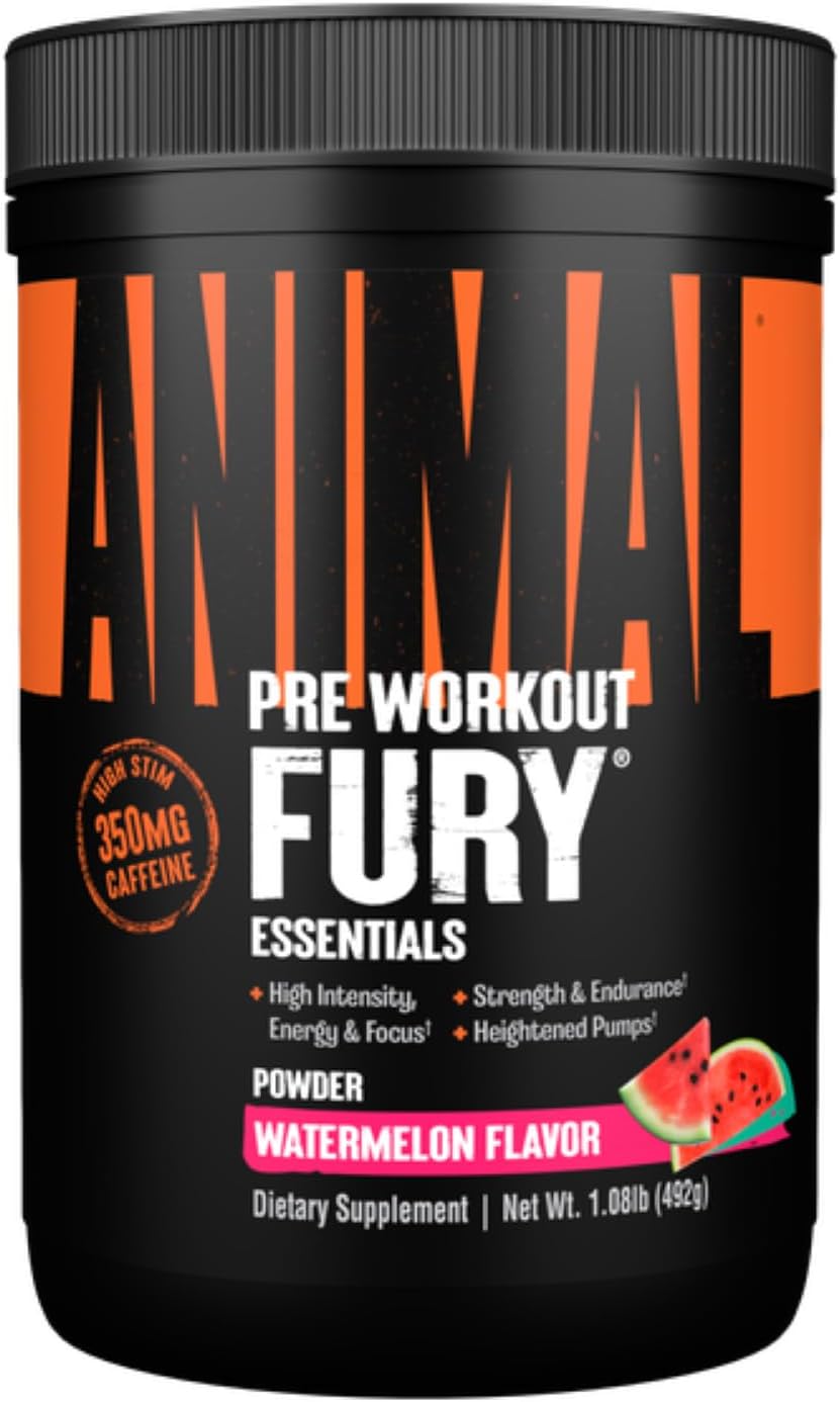 Animal Fury Pre Workout Powder Supplement For Energy And Focus 5G Bcaa 350Mg Caffeine Nitric Oxide Without Creatine Powerful Stimulant For Bodybuilders, Watermelon, Watermelon, 16.96 Ounce