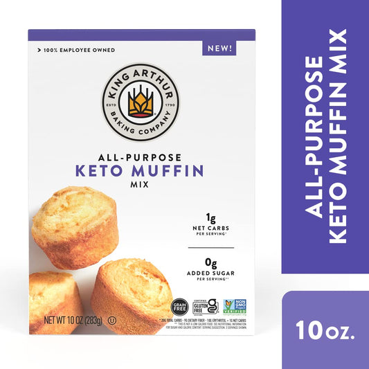 King Arthur Baking Keto Muffin Mix, All Purpose, 1g Net Carbs 0g Added Sugar Per Serving, Low Carb & Keto Friendly, 10 oz, White