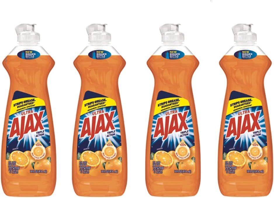 Ultra Ajax Triple Action Orange Dish Liquid Soap, Pack of (4) 14 oz Bottles