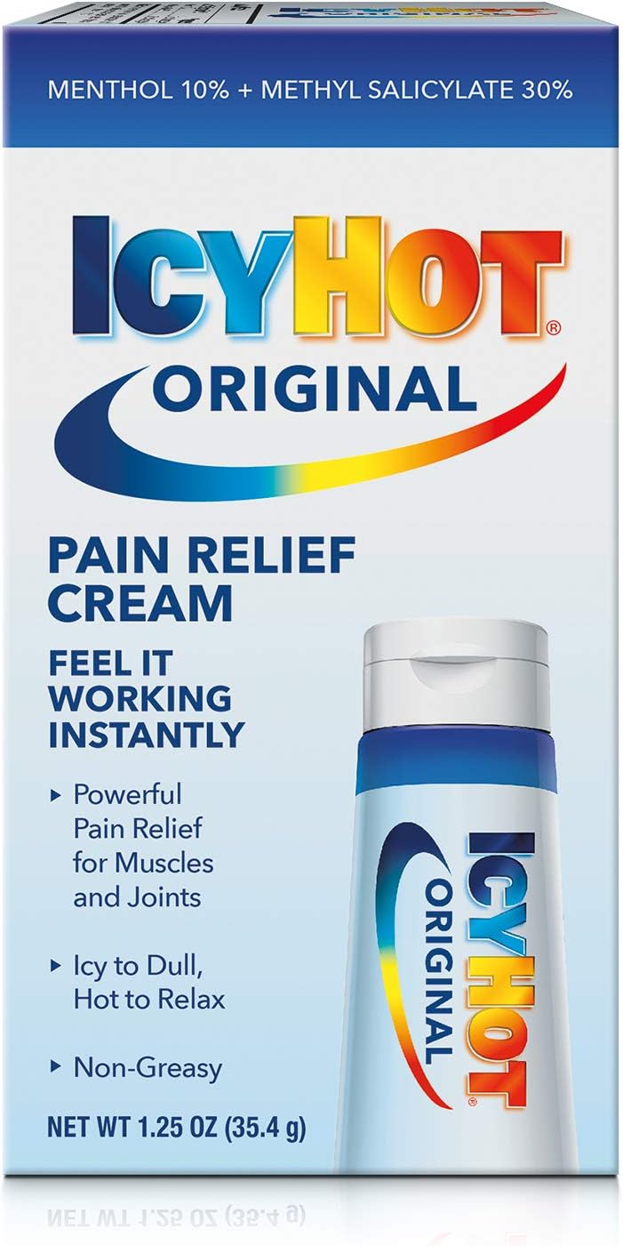 Icy Hot Original Pain Relieving Cream 1.25 oz. Powerful Pain Relief for Muscles & Joints White