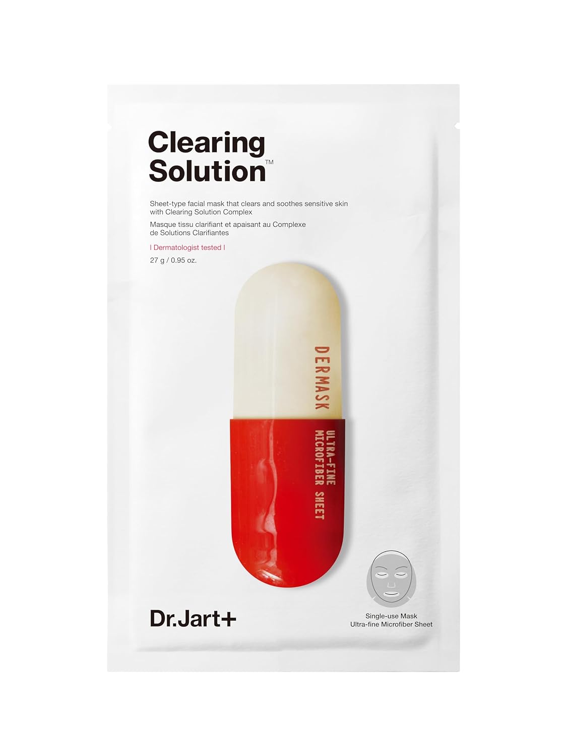 Dr.Jart+ Dermask Micro Jet Clearing Solution Face Mask | Sheet Mask | Calms, Balances & Revitalizes Skin | Korean Skin Care, 0.95 Ounce