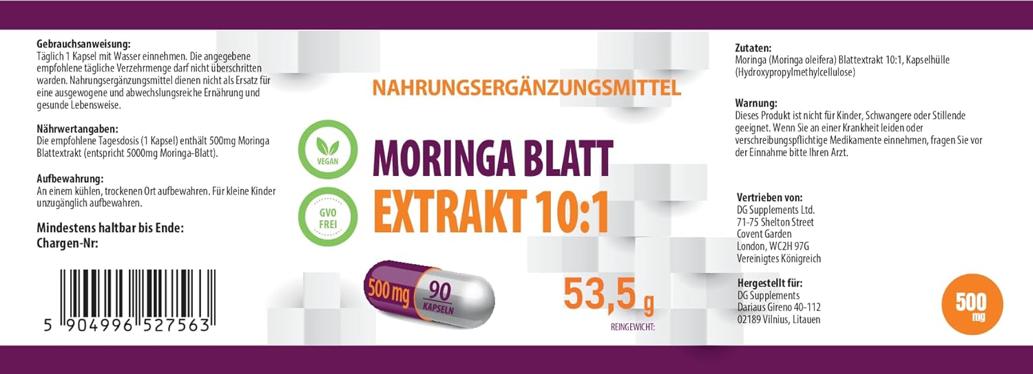 Hepatica Moringa Leaf 5,000Mg | 10:1 Extract (500Mg) | 90 Vegan Capsules | High Strength Superfood For Energy, Immunity & Vitality | 3Rd Party Lab Tested