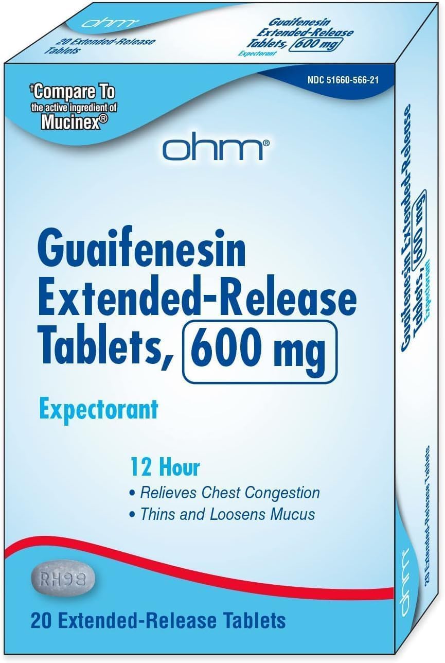 Ohm Guaifenesin Chest Congestion And Mucus Relief Extended-Release Tablets 600 Mg 12-Hour 20 Expectorant Caplet