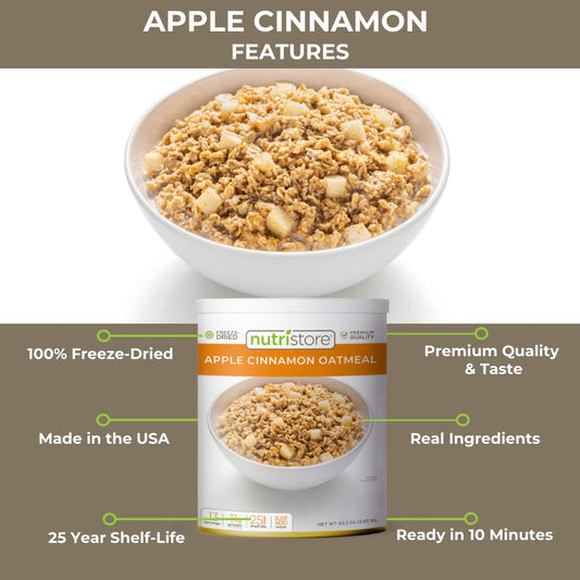 Nutristore Freeze-Dried Apple Cinnamon Oatmeal | Emergency Survival Bulk Food Storage Meal | Perfect for Everyday Quick Meals or Long-Term Storage | 25 Year Shelf Life | USDA Inspected (1-Pack)