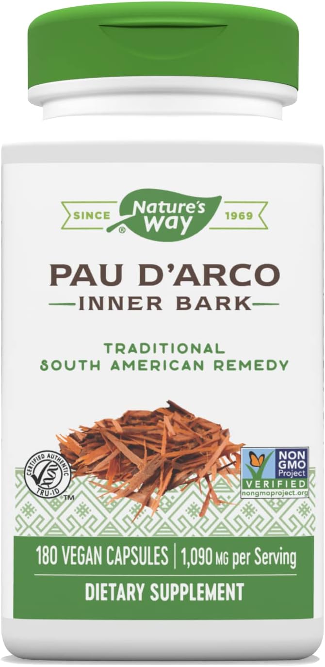 Nature'S Way Premium Herbal Pau D'Arco Inner Bark, Traditional South American Ingredient, 1,090 Mg Per Serving, 180 Capsules