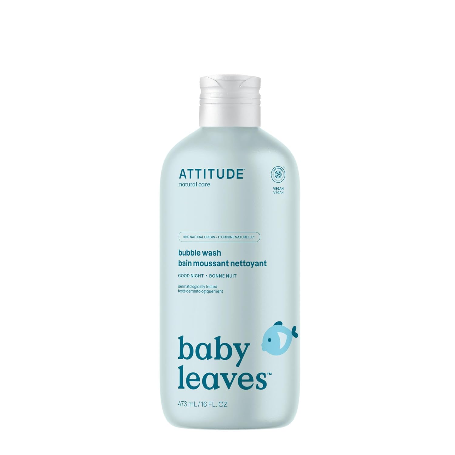 ATTITUDE Bubble Body Wash for Baby, EWG Verified, Dermatologically Tested, Plant and Mineral-Based, Vegan, Good Night, 16 Fl Oz