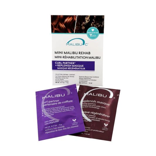 Malibu C Mini Malibu Rehab Curl Partner - Contains 2 Hair Remedy Packets - Hair Care For Natural Curls, Textured Hair, And Perms - Restores Shine + Bounce To Curly Hair