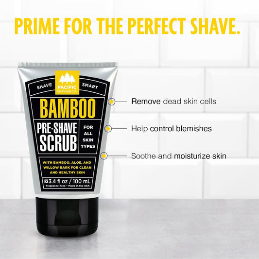 Pacific Shaving Company Bamboo Pre-Shave Scrub - Exfoliating Face Scrub & Cleanser - Daily Face Wash For Men With Aloe Vera & Willow Bark Extract - Soothes, Moisturizes & Controls Blemishes (2 Pack)