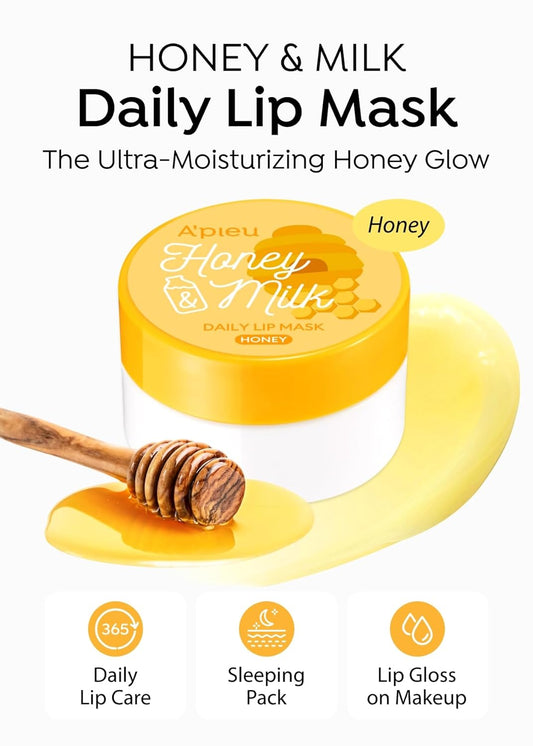 A'Pieu Honey & Milk Daily Lip Mask (Honey) - Nourishing Overnight Korean Lip Mask | Hydrating Lip Moisturizer With Honey, Propolis & Royal Jelly For Soft, Plush Lips