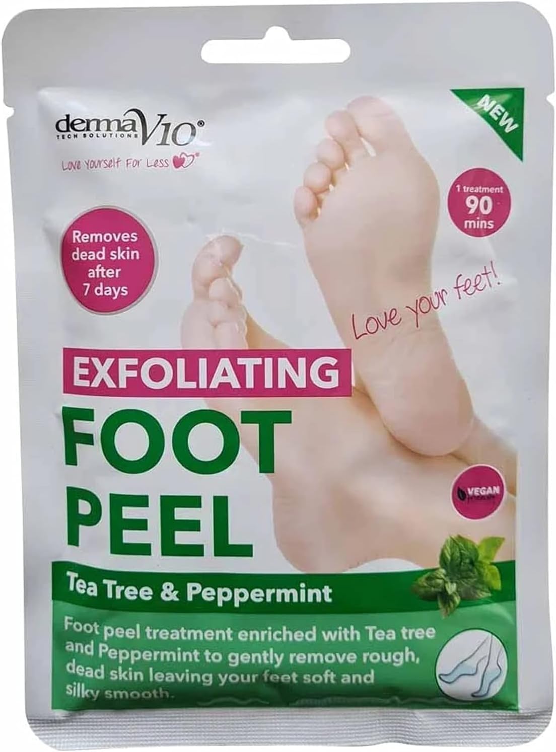 Derma V10 Exfoliating Foot Peel Tea Tree & Peppermint Removes Dead Skin After 7 Days