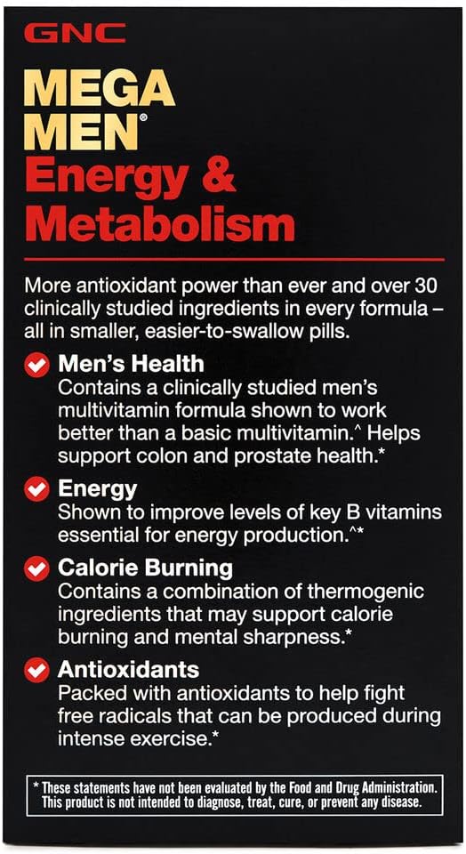 Gnc Mega Men Energy & Metabolism Multivitamin - 90 Caplets (45 Servings)