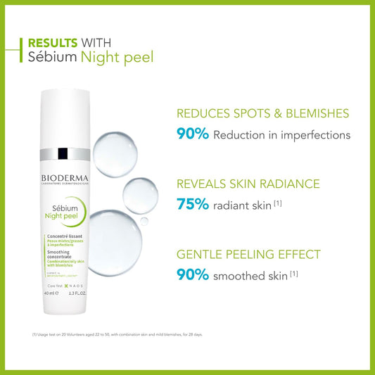 Bioderma Sébium Night Peel - Gentle Facial Peel For Oily & Acne Prone Skin, Spot Treatment Unveils Skin Radiance, Smooth Skin & Reduced Shine, 40Ml