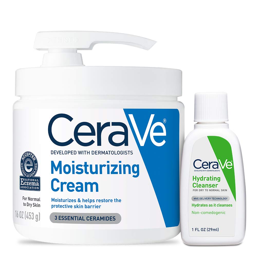 Cerave Moisturizing Cream Combo Pack | Contains 16 Ounce With Pump And 1 Ounce Hydrating Facial Cleanser Trial/Sample Size