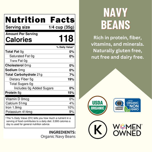 Mountain High Organics, Certified Organic Navy Beans, Pack of 6 1lb Bags