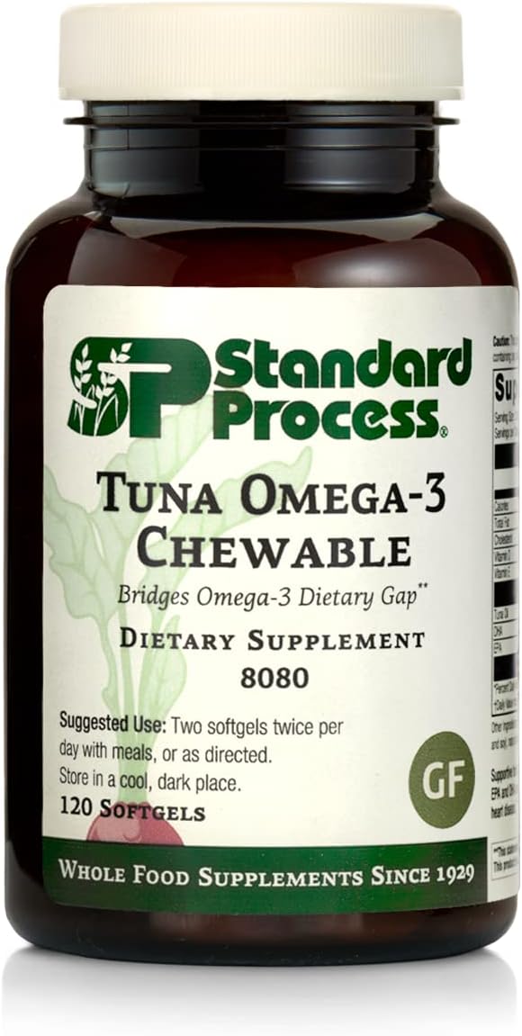 Standard Process Tuna Omega-3 Chewable - Whole Food Antioxidant, Brain Health And Brain Support, Skin Health And Hair Health With Tuna Oil - 120 Chewable Softgels