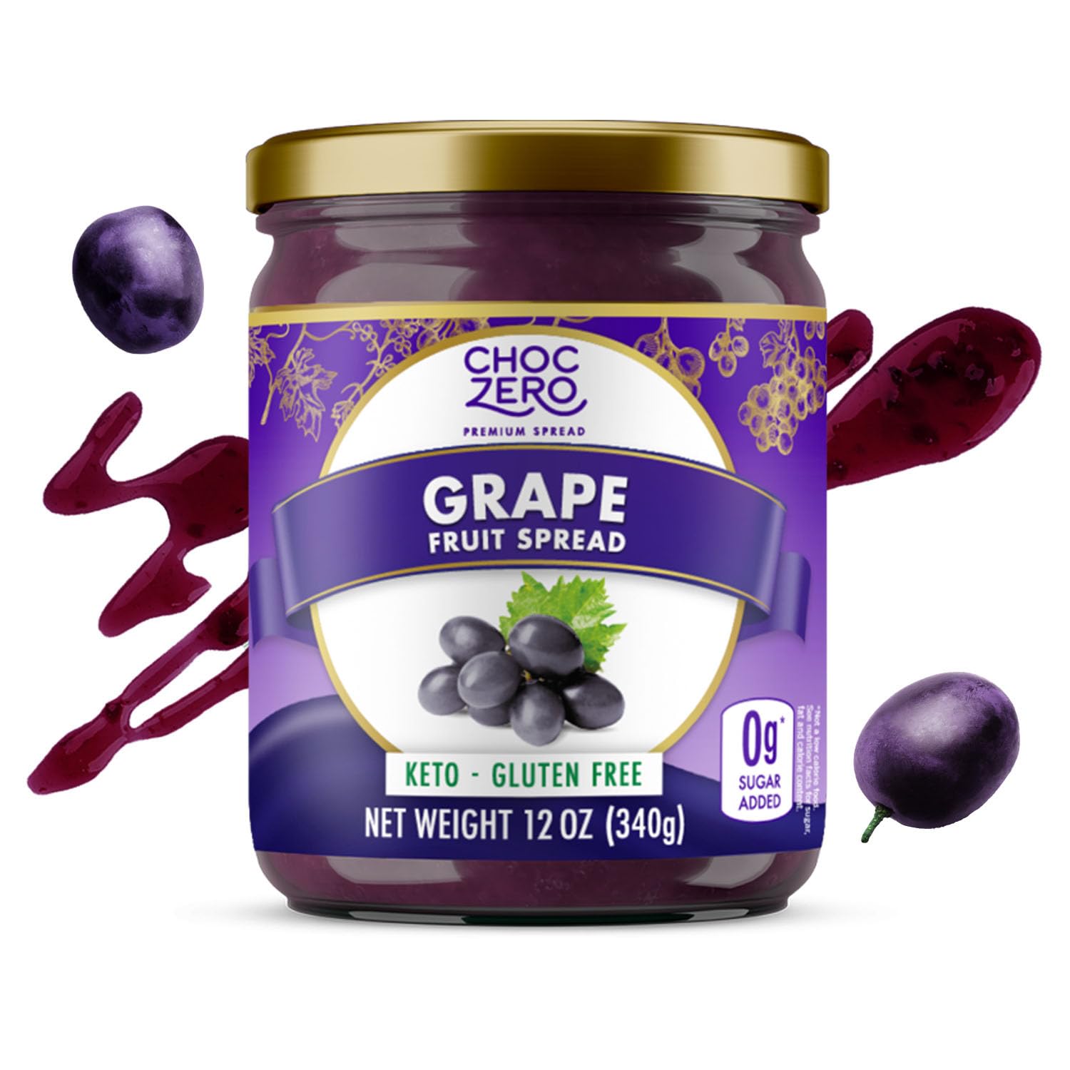 Choczero Keto Grape Jam, No Added Sugar Fruit Spread Preserves, Concord Jelly, Great Source Of Fiber, 12 Ounces (Pack Of 1)