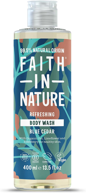 Faith In Nature Natural Blue Cedar Body Wash, Refreshing Shower Gel, Vegan And Cruelty Free, No Sls Or Parabens, 400 Ml