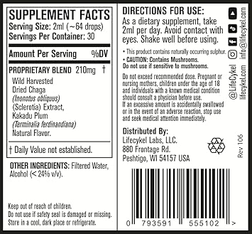 Life Cykel Chaga Mushroom Extract With Kakadu Plum- 100% Organic Mushrooms, Immune Support Supplement, High Antioxidants, Vitamin C, Anti-Aging Support, Helps With Fatigue - 2 Fl Oz