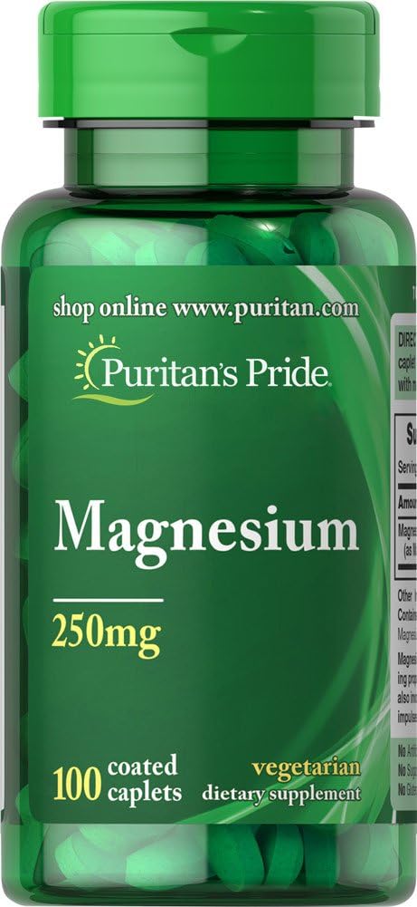 Puritan's Pride Magnesium 250 Mg Caplets, 100 Count : Health & Household
