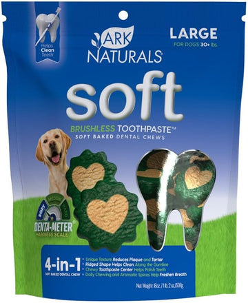 Ark Naturals Soft Brushless Toothpaste – Large Breeds, 18Oz Bag – Soft-Baked Dog Dental Chew With Toothpaste Center – Freshen Breath, Reduce Plaque & Tartar With Dental Chews For Dogs