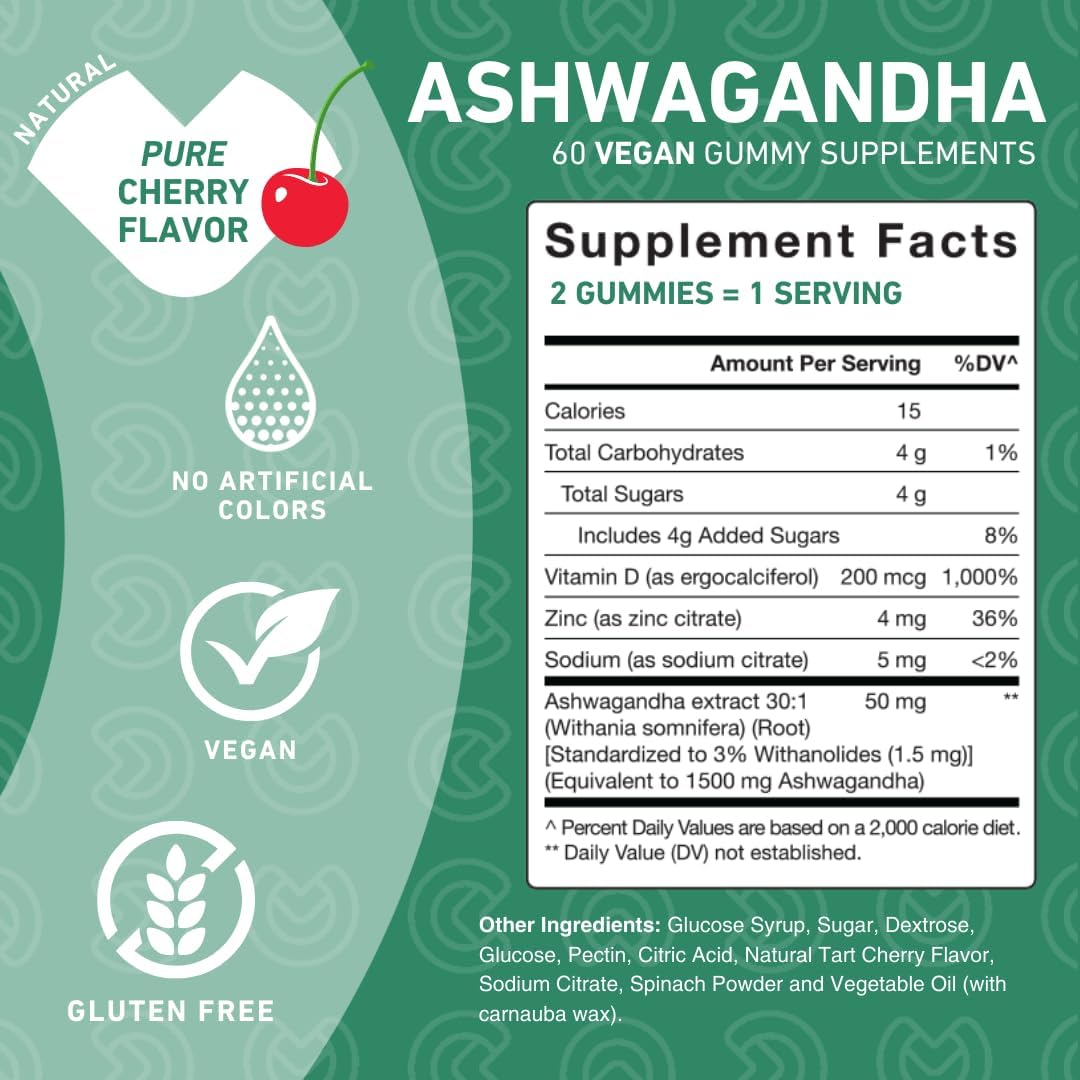 PUREFINITY Ashwagandha Gummies – Herbal Gummy Supplement with Vitamin D & Zinc for Mood Support & Immune Health – Gluten Free, Non-GMO and Vegan – 60 Gummies : Health & Household