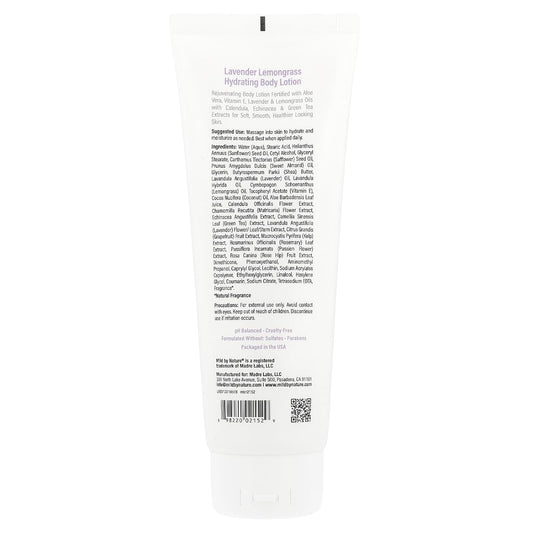 Hydrating Body Lotion By Mild By Nature - Moisturizer With Aloe Vera & Vitamin E, Plus Green Tea Extract - Cruelty Free - No Sulfates, Parabens Or Phthalates - Lavender Lemongrass - 8 Fl Oz (236 Ml)