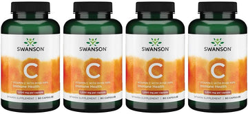 Swanson Vitamin C W/Rose Hips - Herbal Supplement Promoting Skin Health, Heart Health & Immune System Support - Natural Formula Promoting Protection & Wellness - (90 Capsules, 1000Mg Each) 4 Pack