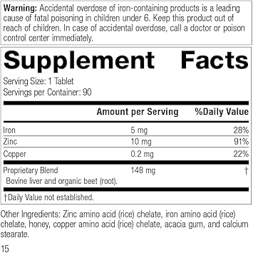 Standard Process Zinc Complex - Immune Support, Thyroid Support, Cognitive Health, And Blood Health Support With Iron, Zinc, And Copper - 90 Tablets