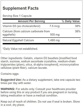 Swanson Eggshell Calcium With Vitamin D-3 60 Capsules