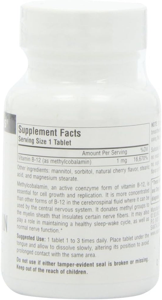 Source Naturals Methylcobalamin 1mg Vitamin B-12 Natural Cherry Flavored - 120 Lozenges (Pack of 2)