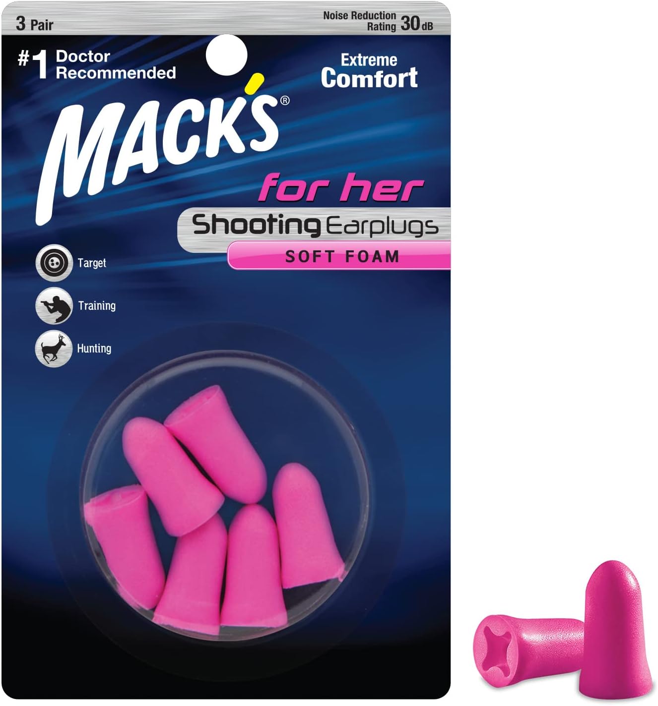 Mack's For Her Soft Foam Shooting Ear Plugs, 3 Pair - Small Earplugs for Hunting, Tactical, Target, Skeet and Trap Shooting